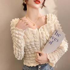 ViVEMO 方領毛球拉鍊罩衫 00810