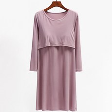 孕婦哺乳素色長袖連身裙