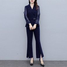 ATTERLIC 透視外套襯衫開衩微喇叭褲兩件式西裝套裝 00603