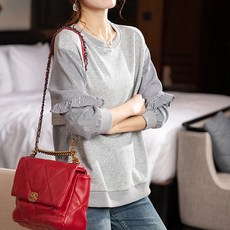 아뗄릭 투톤 배색 소매 스트라이프 빅사이즈 맨투맨 00567