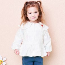 HEJMINI 孩童荷葉領愛心刺繡上衣