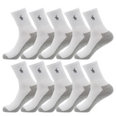 TS7 女性用棉質運動中筒襪 10雙組, 雙色白