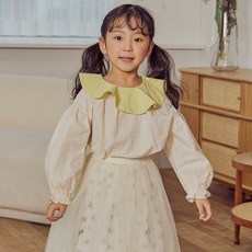 Bimbo Bimba 女童波浪領拼色長袖襯衫