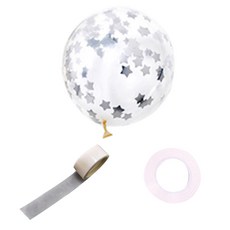 派對錶演五彩紙屑花粉氣球 30p + 捲曲絲帶 30m + 膠帶 100p 套裝, 金屬星銀（五彩紙屑）, 1套