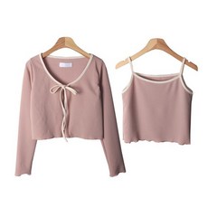 Chic Black 女性用 Favor 短版無袖背心 + 綁帶針織開襟衫套組 SET1868K22