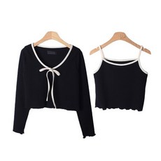 Chic Black 女性用 Favor 短版無袖背心 + 綁帶針織開襟衫套組 SET1868K22