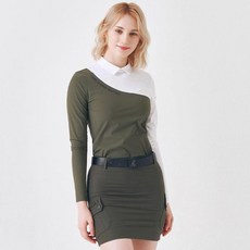 클리브랜드 여성용 곡선배색 뒷면 지퍼 긴팔 티셔츠 GWTS211040