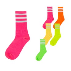 女款繽紛亮彩全霓虹環點半羅紋中筒襪 6雙