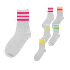 Si Ner socks 女款繽紛鮮豔螢光霓虹亮點條紋半羅紋中筒襪 6雙
