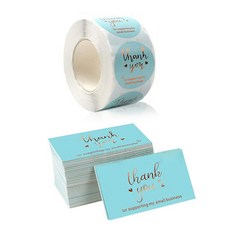 Vogring 包裝禮物感謝貼紙 捲筒貼紙 500p + 卡片 200p 套組, 1套, 藍色