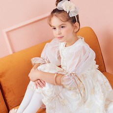 Bimbo Bimba 女童花朵刺繡網紗澎澎袖連身裙