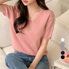 Better Sweet 女款寬鬆V領短袖針織衫