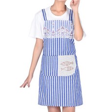 더벨라 스트라이프 레이스 장식 앞주머니 주방 앞치마 S260122, 블루, 1개