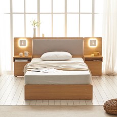 보니애가구 로아망 수납형 호텔침대 프레임 + LED 협탁 2p + 롤팩매트 방문설치, 내츄럴