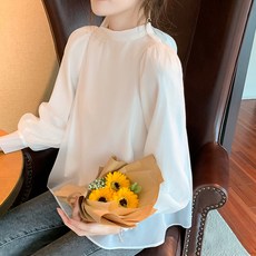 MeiChel 泡泡袖露背寬鬆雪紡襯衫