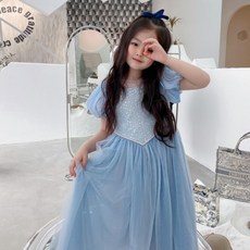 女童藍色亮片長洋裝