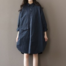 ATTERLIC 女款寬版口袋素色長袖襯衫連身裙