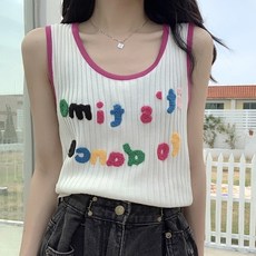 페이퍼먼츠 여성용 레터링 타임 골지 니트 나시 티셔츠 01564