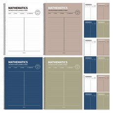 Pinkfoot 分欄數學筆記本 4款 各4入, 白色+卡其色+米色+海軍藍, 1組