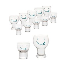 ssueim 微笑圖案啤酒杯 450ml 6入+燒酒杯 50ml 6入 隨機出貨, 1組