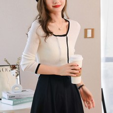 페이퍼먼츠 여성용 스쿱넥 숏 슬리브 골지 니트 티셔츠 01633