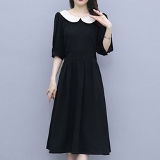 ATTERLIC 圓領撞色五分袖連身裙 00655 含大尺碼, 黑色