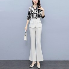 ATTERLIC 大尺碼格紋罩衫辦公室長褲西裝兩件式套裝 00607