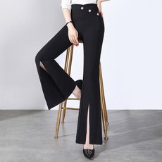 PAPERMENTS 女款斜邊扣前開衩靴型長褲