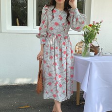 페이퍼먼츠 볼륨퍼프 소매 플라워 복고 원피스 01652