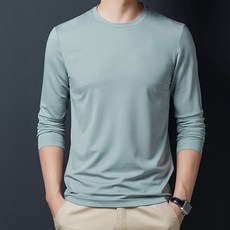 더시럽 남성용 라운드넥 긴팔 솔리드 옴므니트