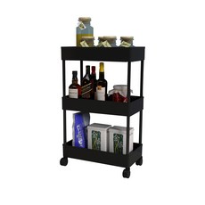 [쿠팡수입] 홈 3단 이동식 수납 선반 미니 트롤리 카트, 블랙