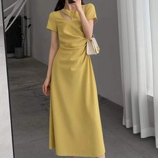 비비에모 트임넥라인 여리여리 반팔 롱 원피스 00970