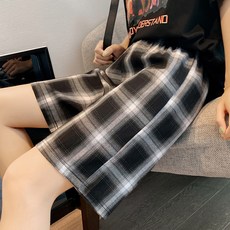 寬版格紋孕婦高腰短褲