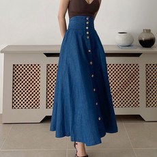 MeiChel 高腰A字牛仔長裙