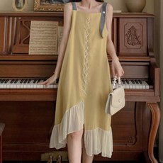 페이퍼먼츠 엑스스트링 언발 프릴 멜빵 뷔스티에 원피스 01665 빅사이즈 포함