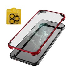 360도 강화유리 풀커버 휴대폰 케이스 + 카메라 렌즈 보호 필름