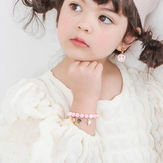 BABYLEE 女童笑臉圓珠手鍊+笑臉耳環
