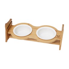 REDPUPPY 寵物 Pongpla 花生造型雙格碗, 木質, 1個