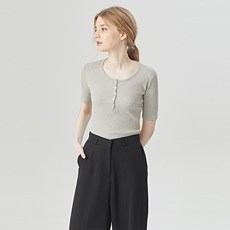 탱커스 여성용 골지 유넥 데일리 버튼업 반팔 티셔츠 TU1TS022L0