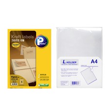 Printec 牛皮紙標籤貼紙 V3010 100入+L夾 10入, 1套, 一格
