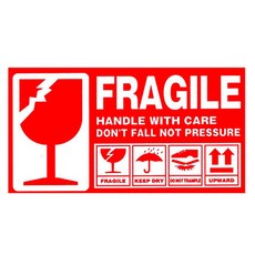 Sevenzip 英文小心輕放宅配箱貼紙, 紅色, 300個