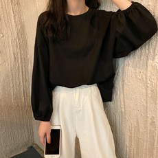 페이퍼먼츠 여성용 벌룬 소매 라운딩 데일리 티셔츠 01683