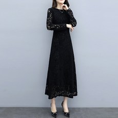 ATTERLIC 蘿莉蕾絲長版連身裙 00706 含大尺碼, 黑色(基本)