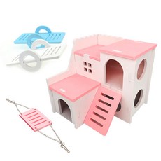 REGENS 倉鼠別墅玩具遊樂場 3件組, 粉紅色 + 蹺蹺板隨機出貨