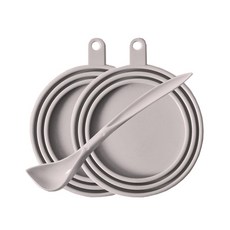 YOGiSSO 狗狗貓咪矽膠罐頭蓋 2入 + 湯匙, 灰色, 1套