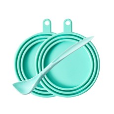 開放空間 寵物罐頭湯匙 + 矽膠罐頭蓋 2入組, 薄荷綠, 1套