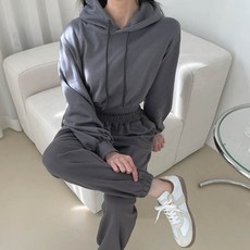 플랜데이 올데이 크롭 무지 긴팔 후드티