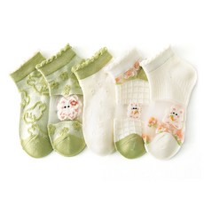 제이셀 아동용 메쉬 시스루 큐티 그린토끼 양말 5종 세트 M843