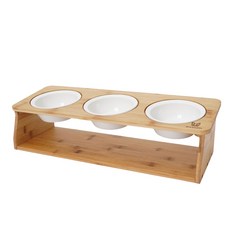 REDPUPPY 寵物木製Pongpla固定式三孔餐碗, 木質, 1個