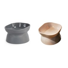 요기쏘 반려동물 모던 양면 기울기 식기 2종 세트, 그레이 + 화이트, 1세트